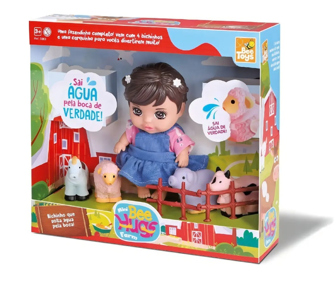 Boneca Mini Bee Hugs Farm C/cerquinha E Bichinhos Da Fazenda