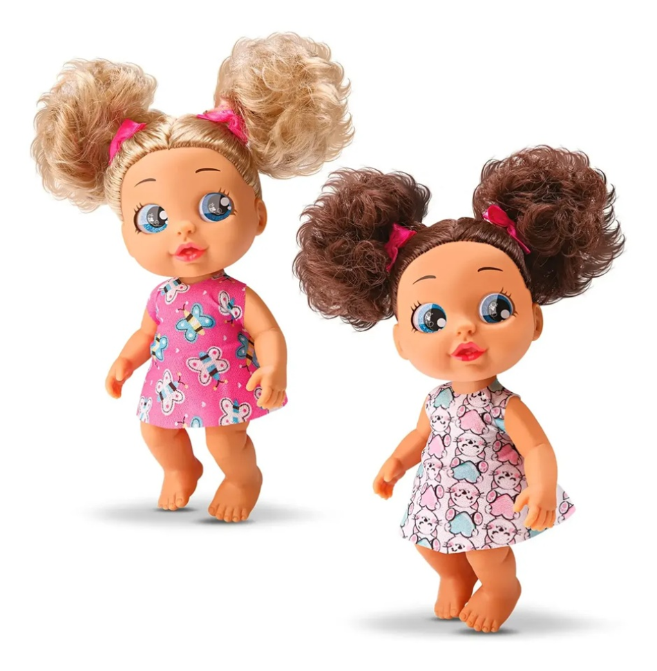 Boneca Infantil Club Girls Sisters 19cm de Vinil Com Vestido