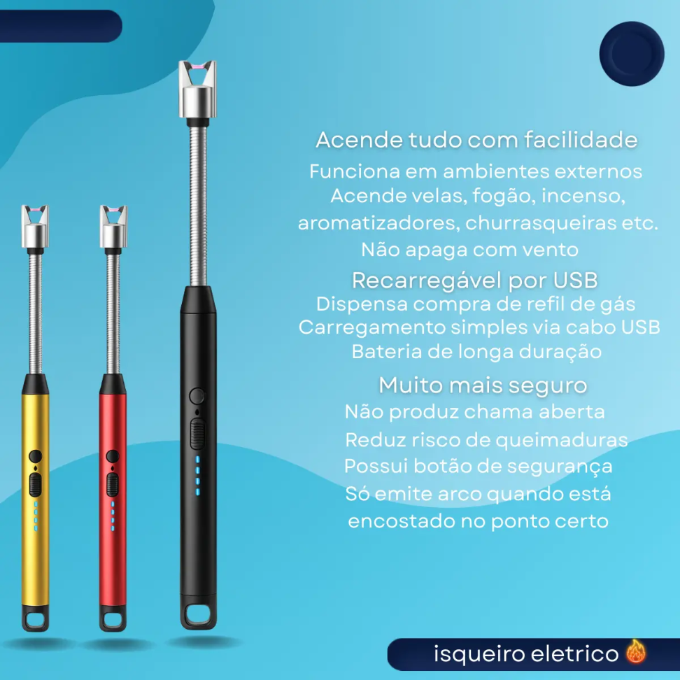 Acendedor de Fogão Flexível Recarregável Plasma