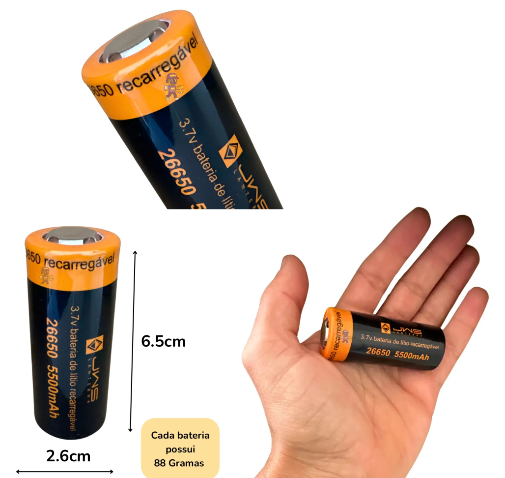 Bateria 26650 Recarregável P/ Lanterna - 1 Unidade