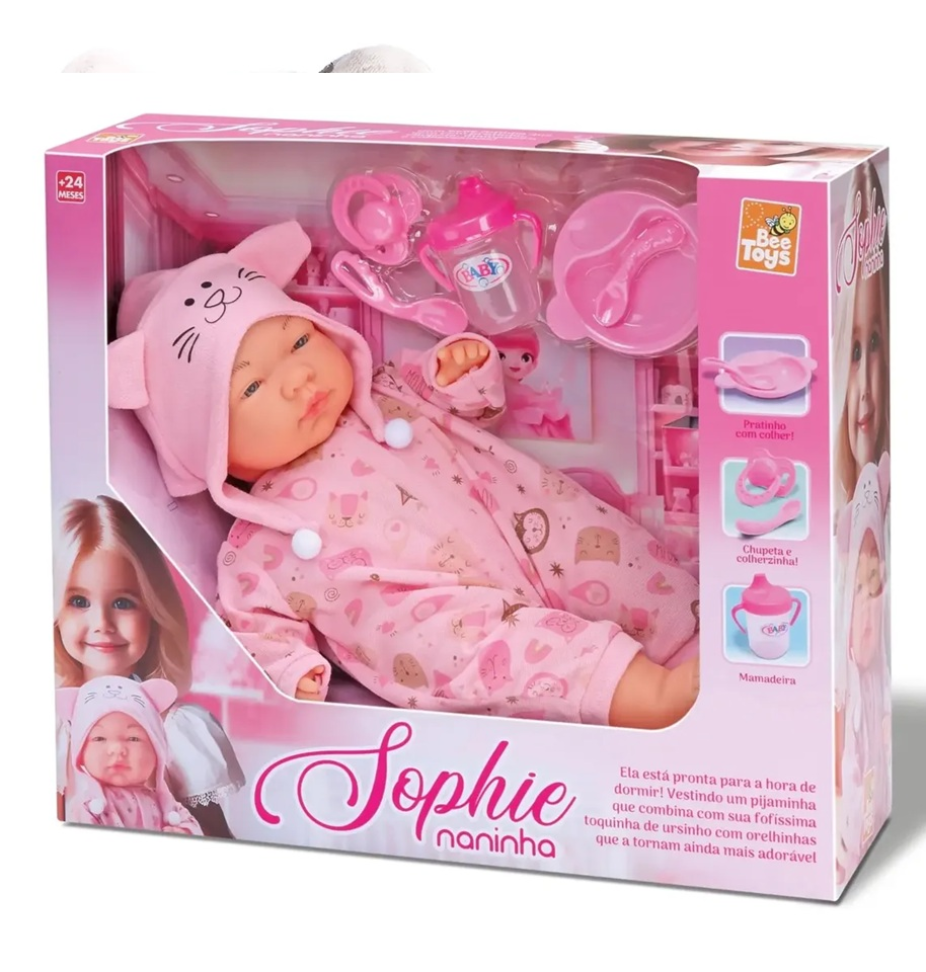 Boneca Sophie Naninha Com Chupeta e acessórios