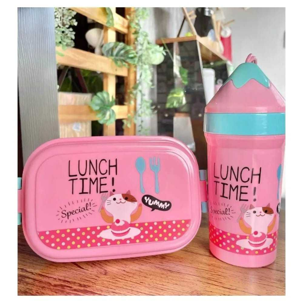 Marmitinha Infantil com Garfinho e Copo - Rosa ou Azul