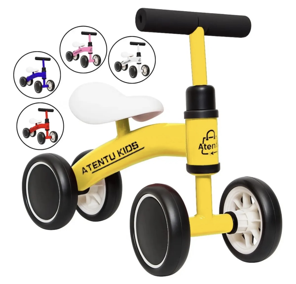 Bicicleta Infantil De Equilíbrio Sem Pedal Andador 4 Rodas Cor Amarelo