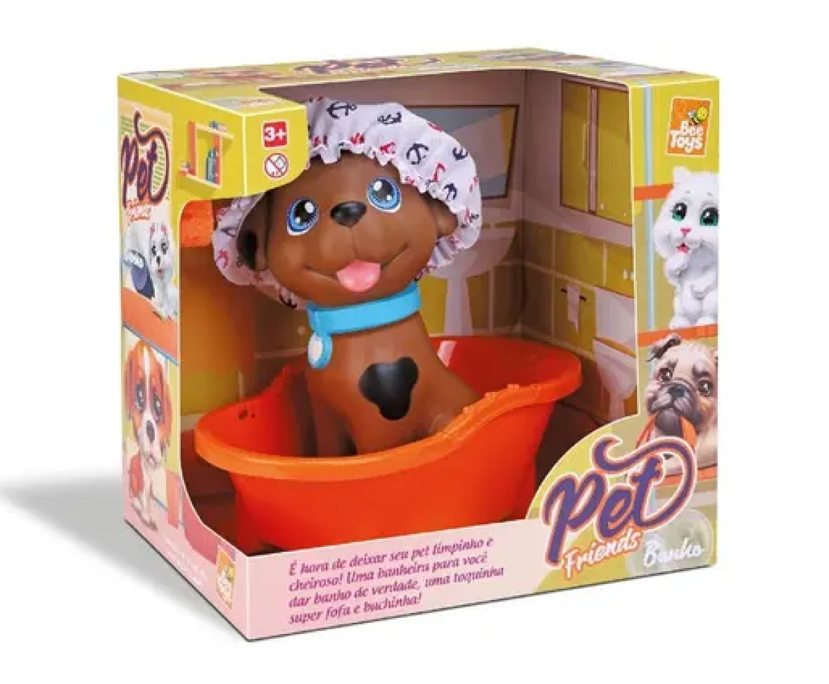 Cachorrinho com Banheira e Esponja Brinquedo Banho Pet Friends
