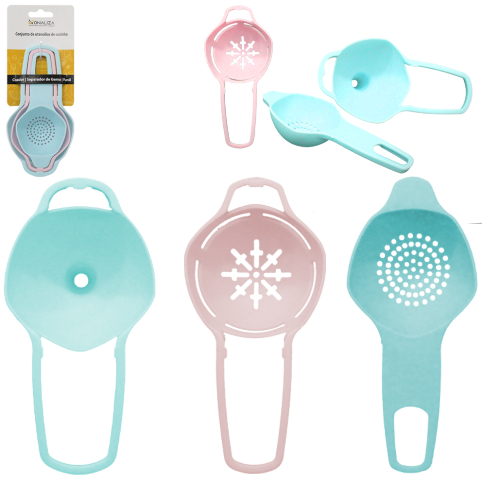 Conjunto De Utensilios de Cozinha com Funil Separador de Gema e Coador