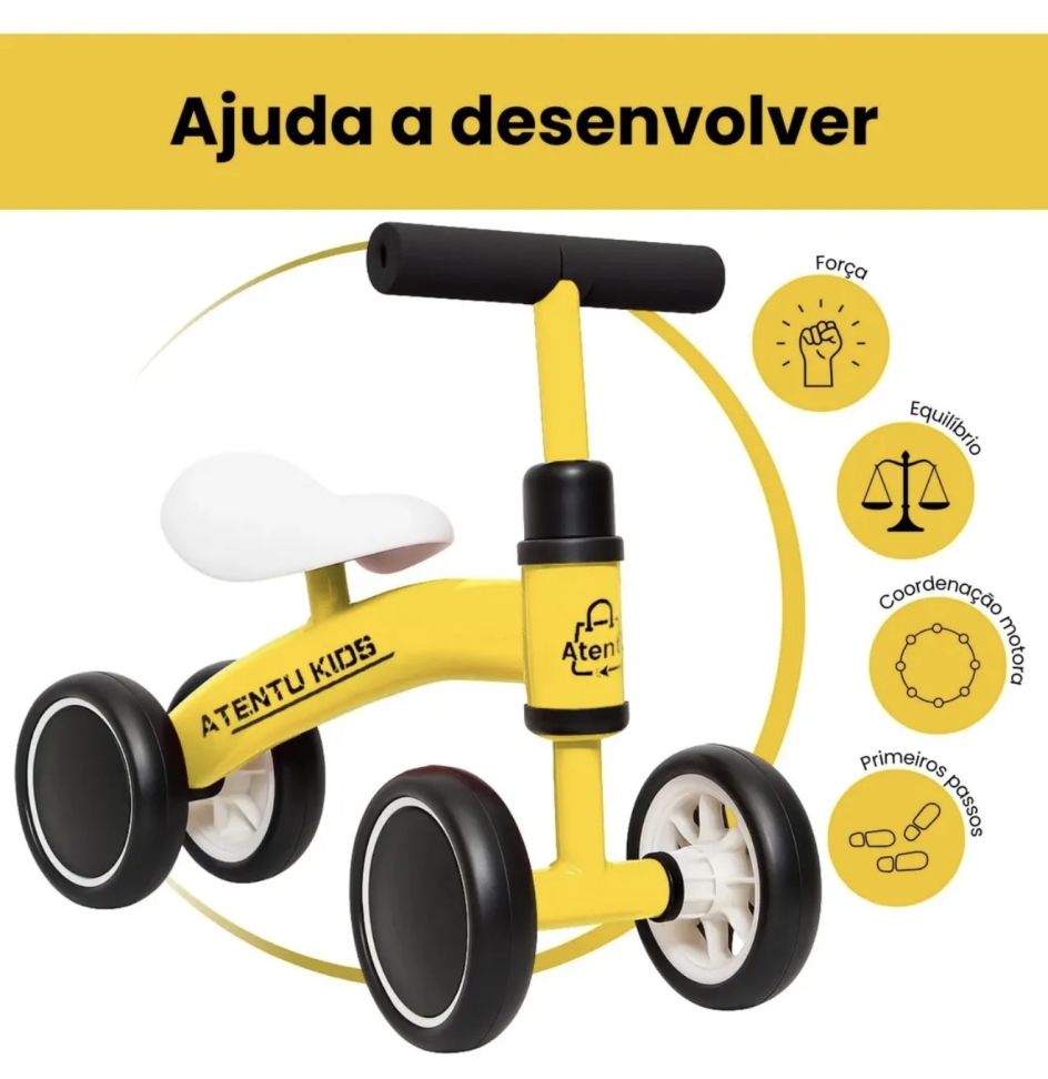 Bicicleta Infantil De Equilíbrio Sem Pedal Andador 4 Rodas Cor Amarelo - #3