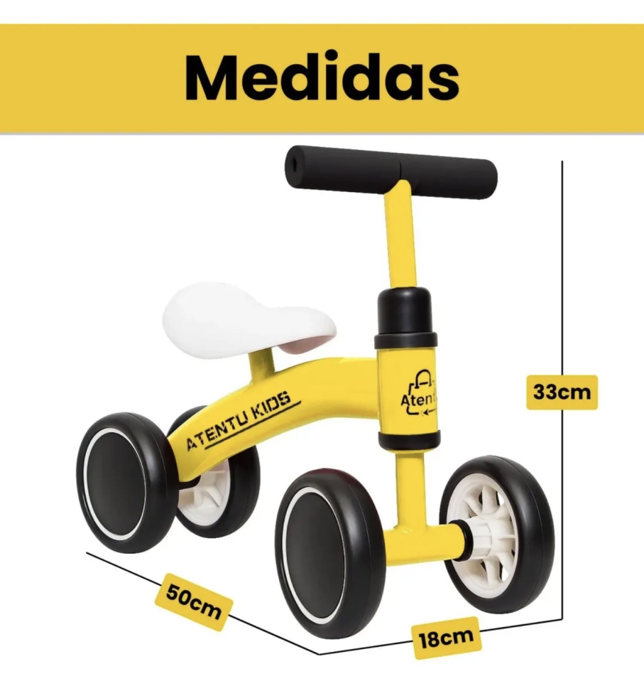 Bicicleta Infantil De Equilíbrio Sem Pedal Andador 4 Rodas Cor Amarelo