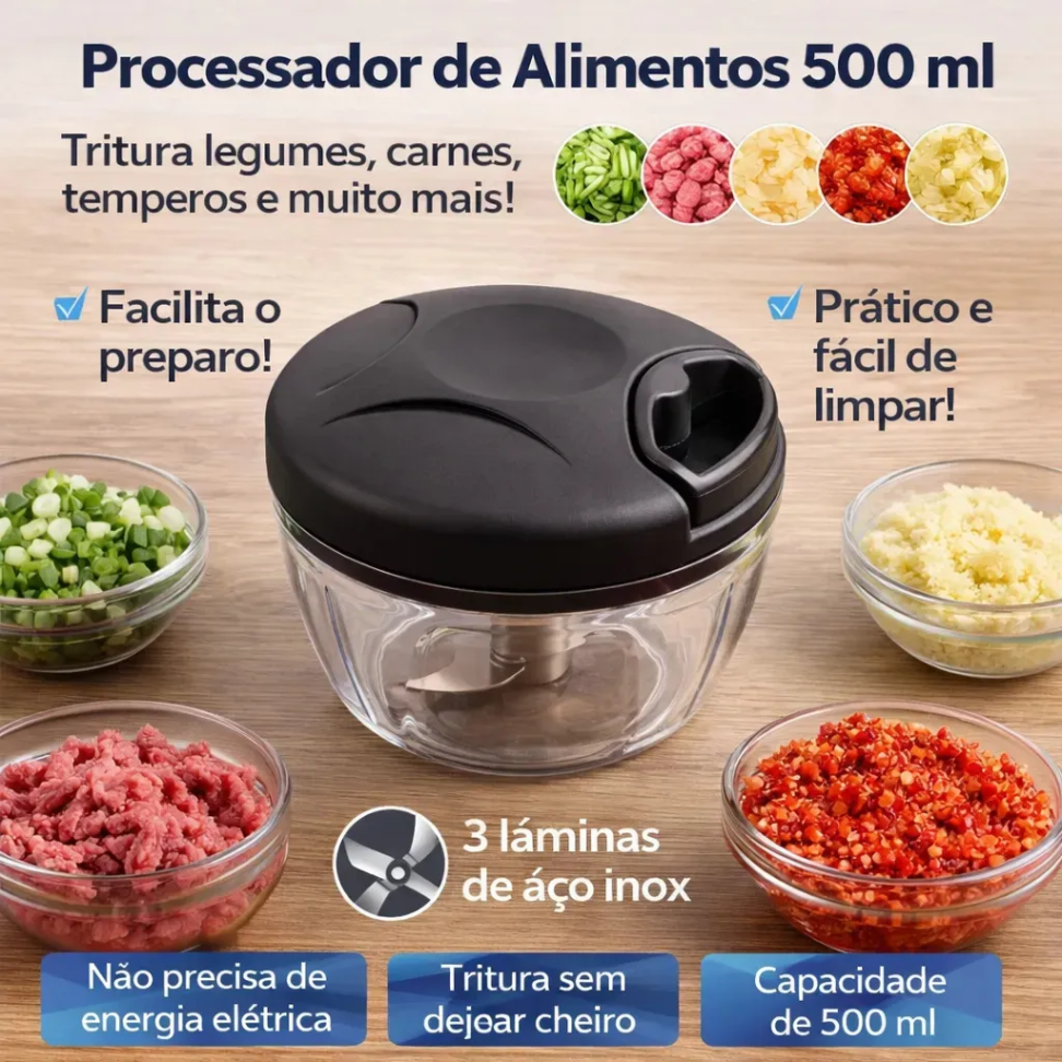 Processador de  Alimentos 500ml 3 Lâminas