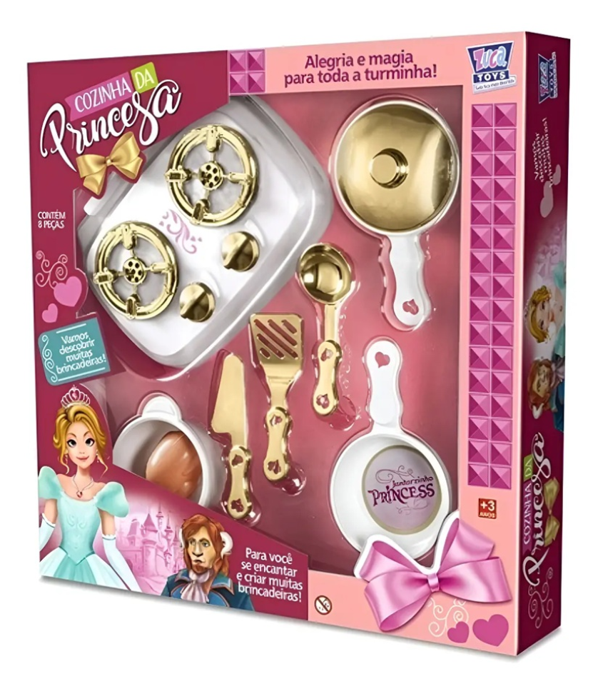Cozinha Da Princesa Infantil 8 Acessórios c/ Fogão De Mesa