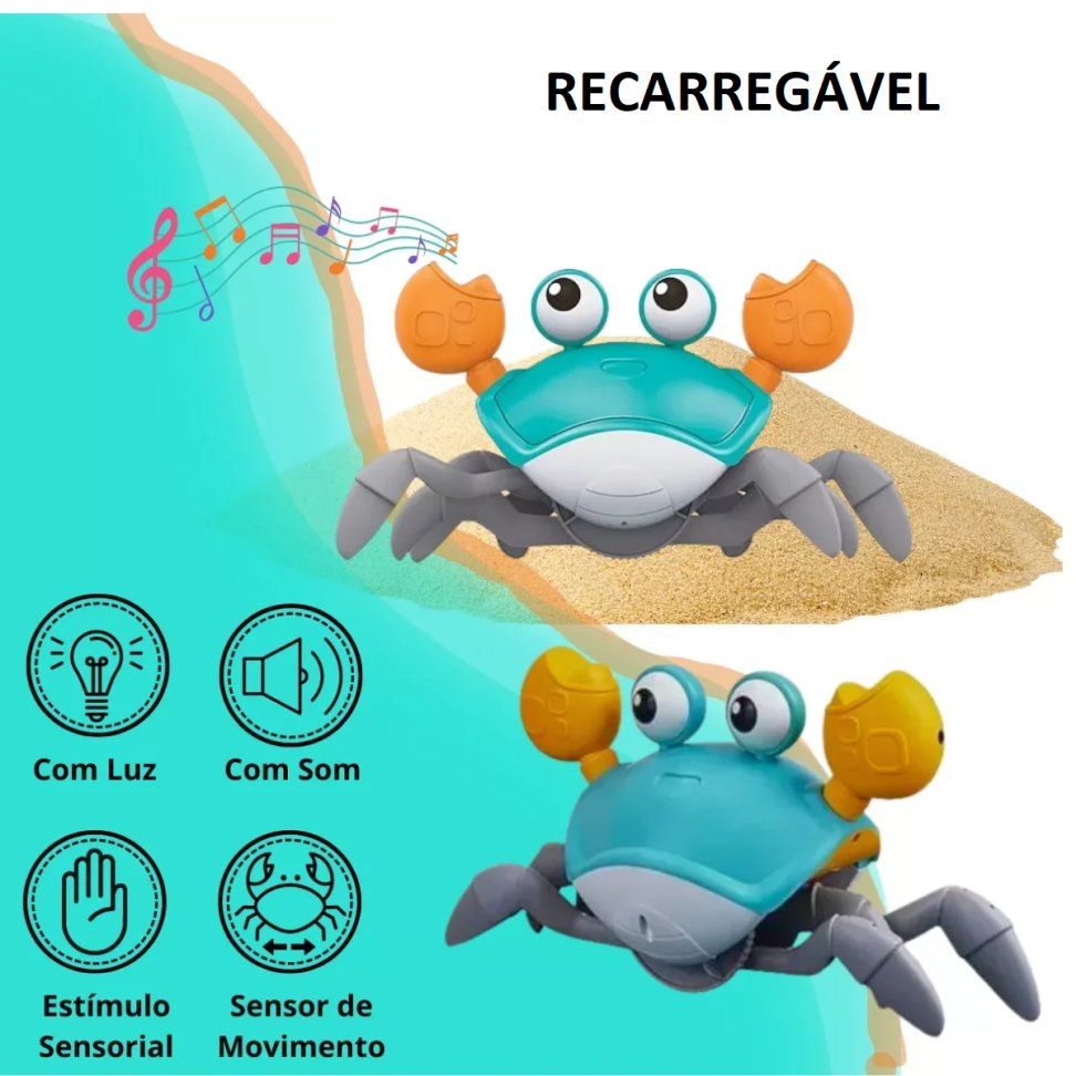 Caranguejo Fujão - Brinquedo Musical Recarregável com Sensor de Obstáculos