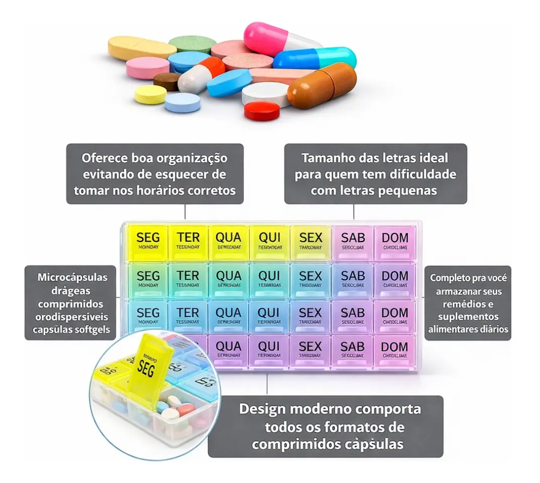 Porta Medicamento Remédio/capsulas 4x Dia Semanal