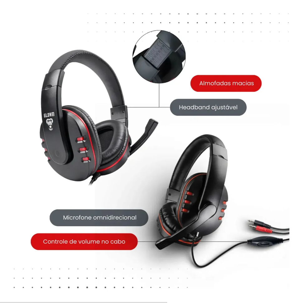 Headset Gamer Com Fio Preto/Vermelho