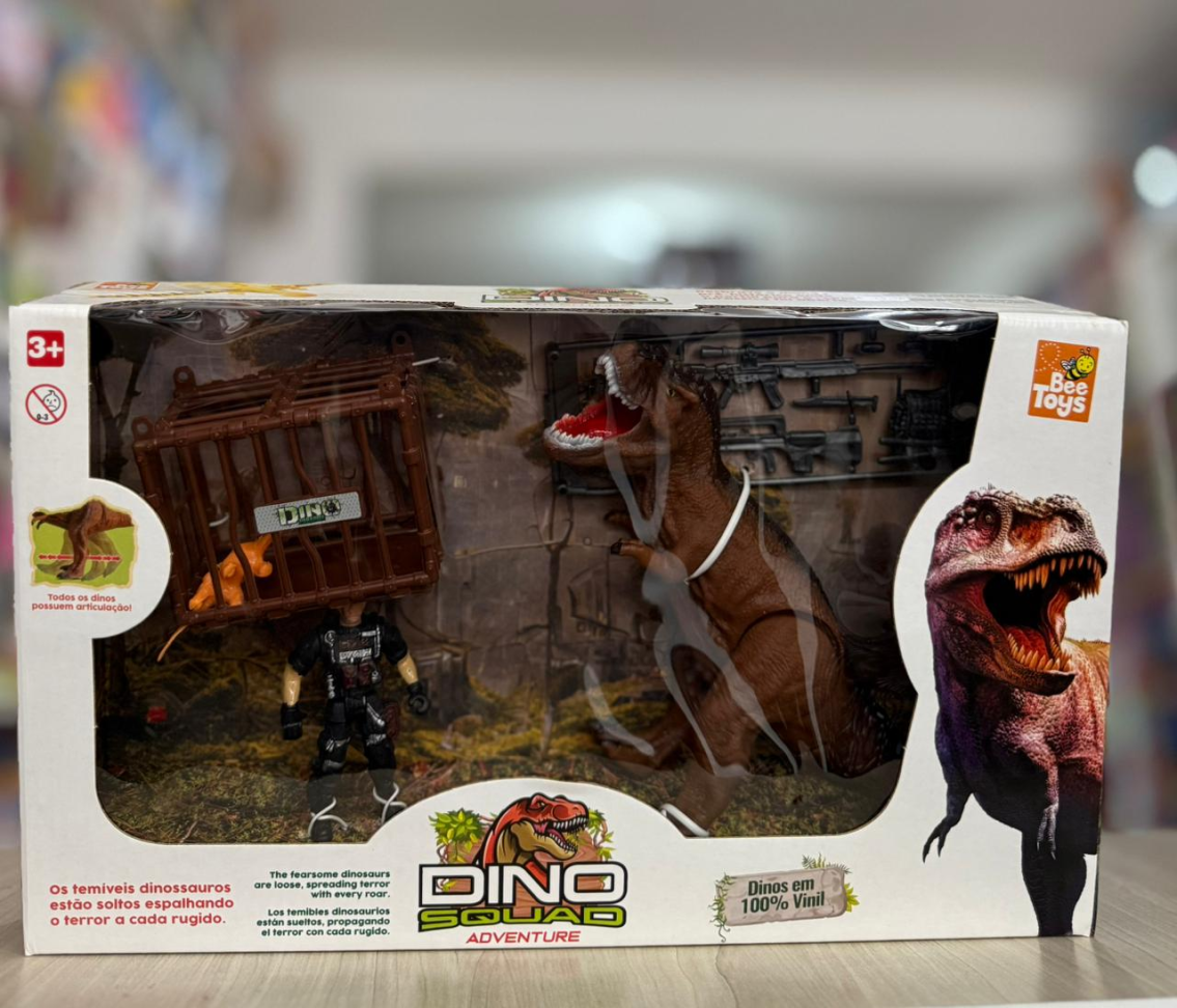 Dinossauro Dino Squad Com Soldado e Jaula e Filhote
