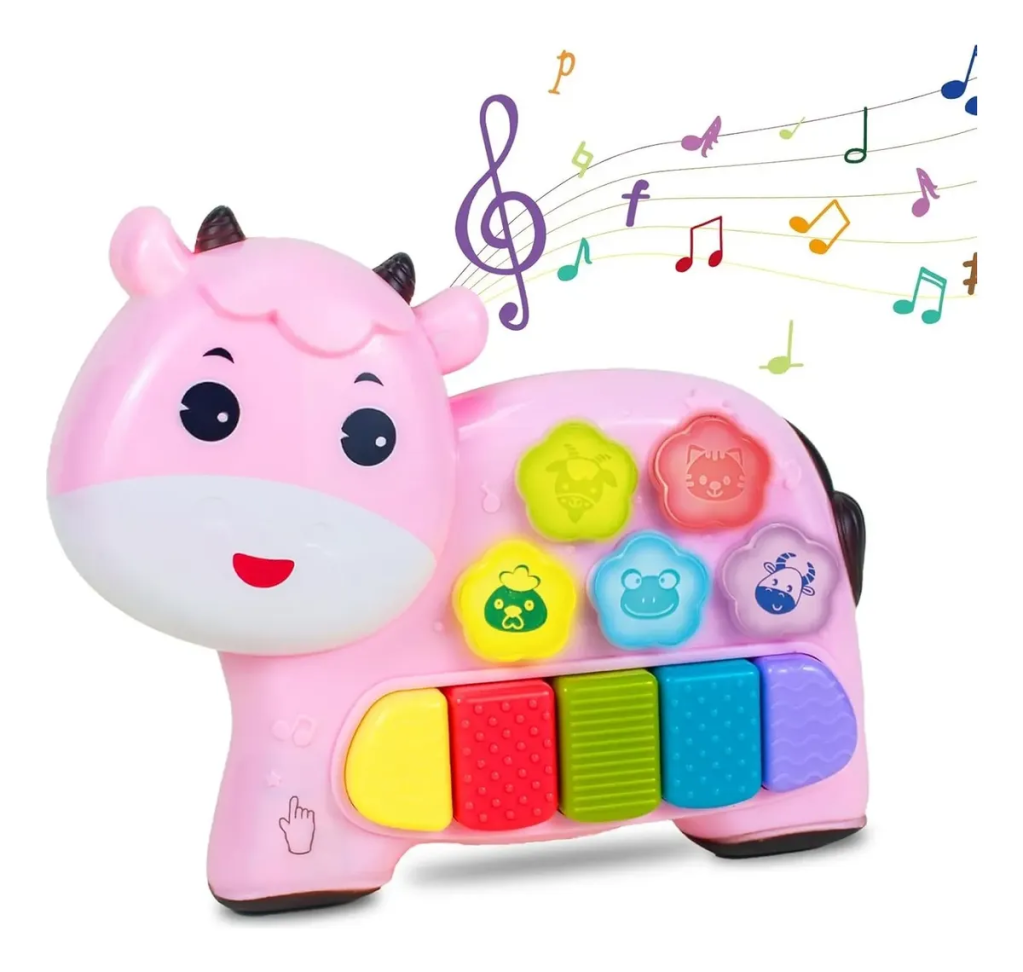 Piano Infantil c/ Teclado Musical - Vaquinha Com Luz