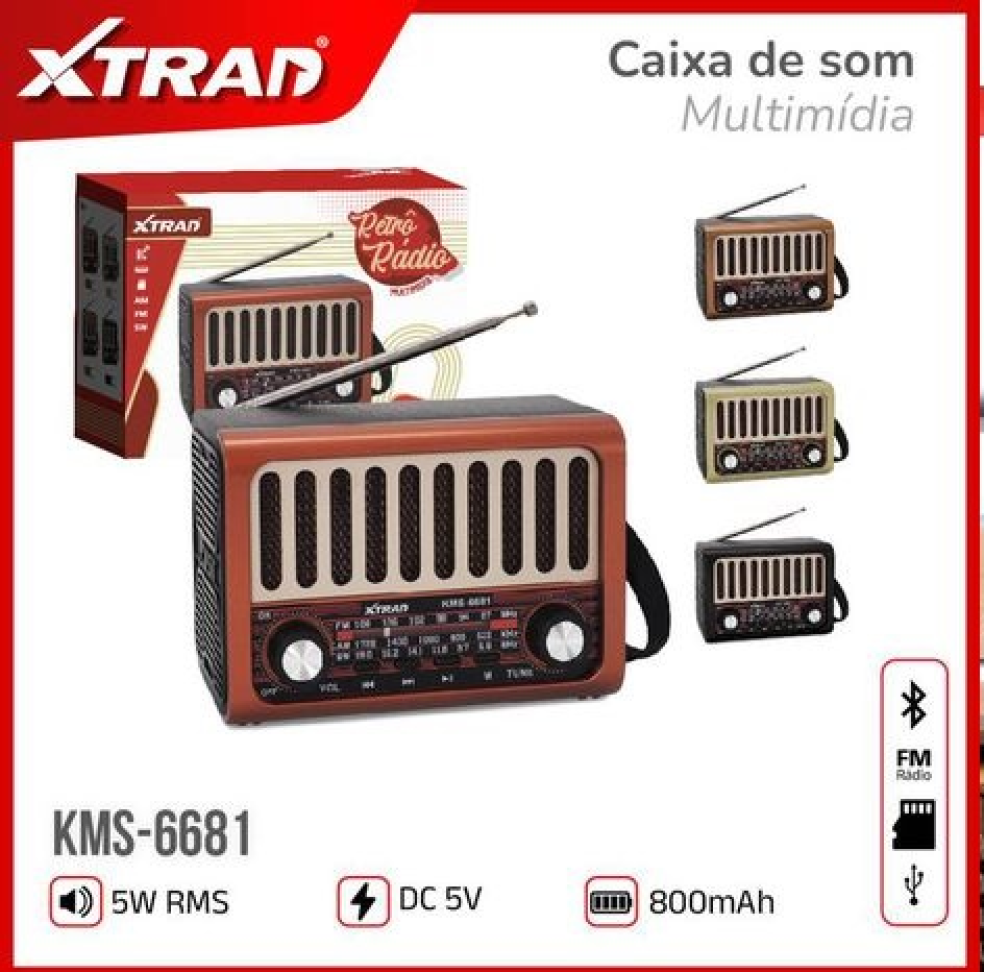 Rádio Retrô Portátil / Bluetooth / AM / FM / SW / TF / USB