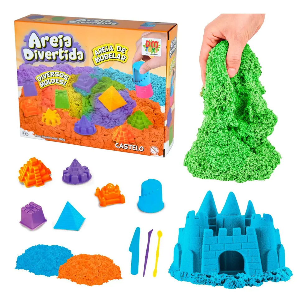 Areia Mágica De Modelar Brinquedo Massa + Moldes Castelo 300g