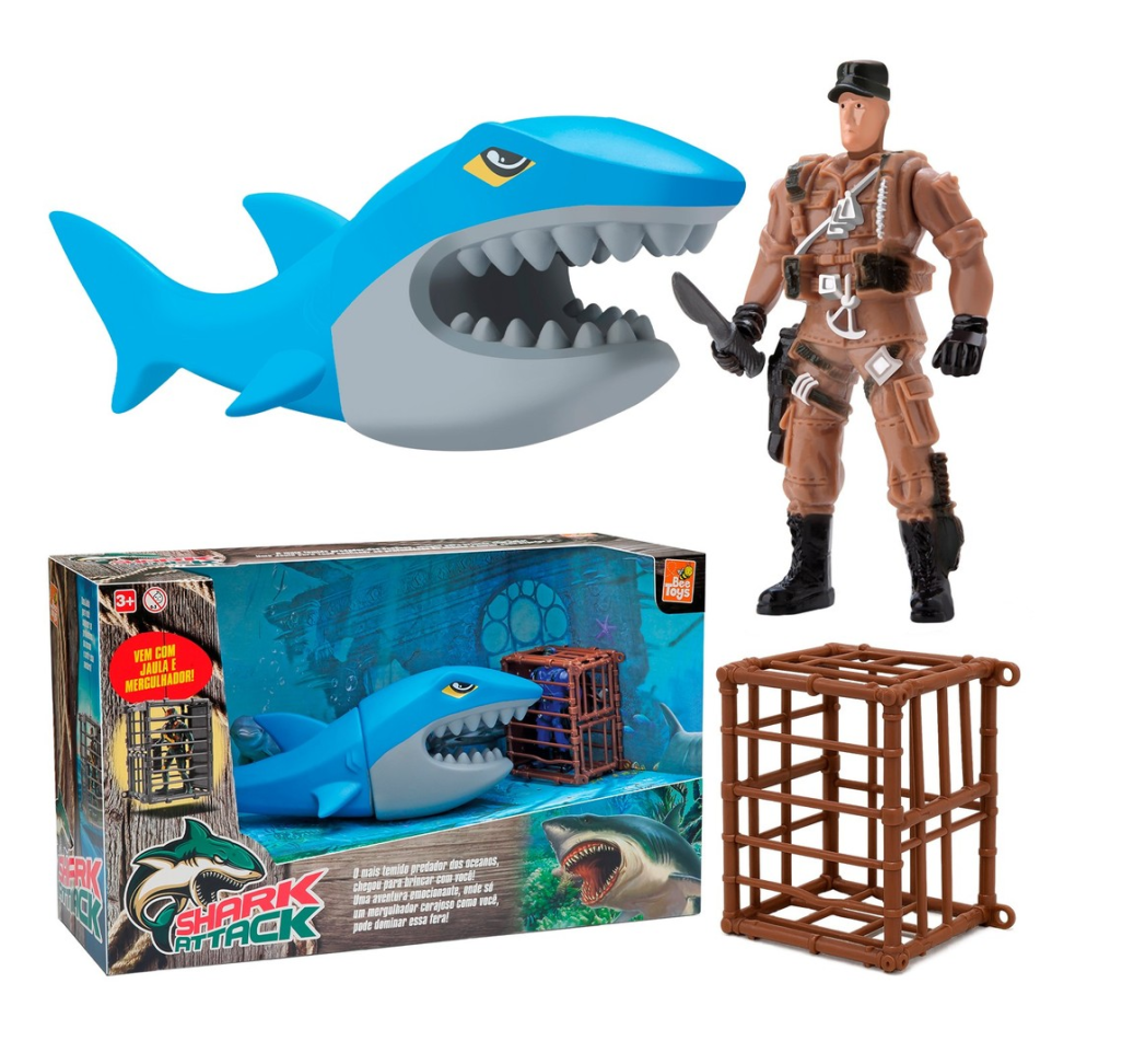 Brinquedo De Tubarão Shark Attack Com Acessórios