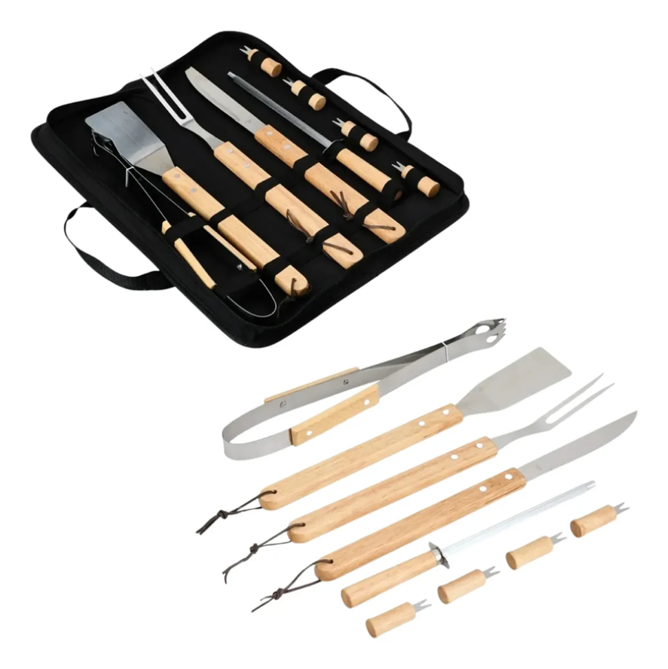 Kit Churrasco Aço Inox 9 PEÇAS