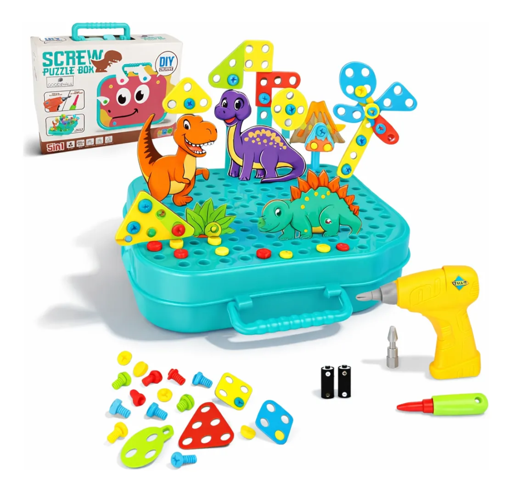 Maleta Brinquedo Dinossauro Infantil C/ Chave e Parafusadeira Elétrica