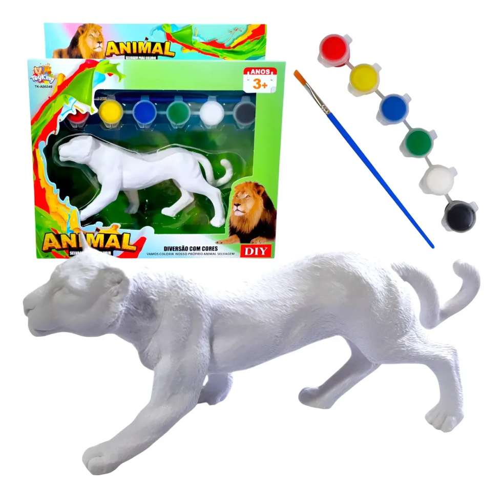 Brinquedo Animal Selvagem Para Colorir Pintura C/ Guache