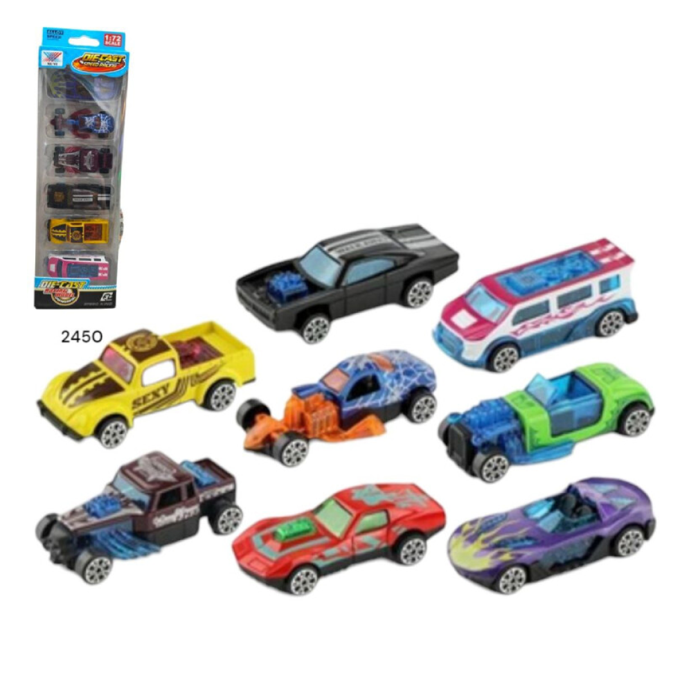 Kit com 6 carrinhos em Metal e Plástico DIE CAST
