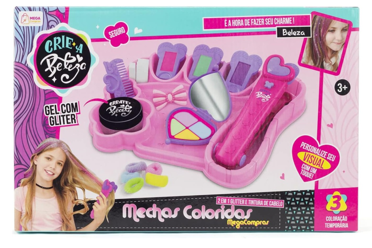 Kit Infantil Mechas Coloridas para Pintar o Cabelo Com Brilho