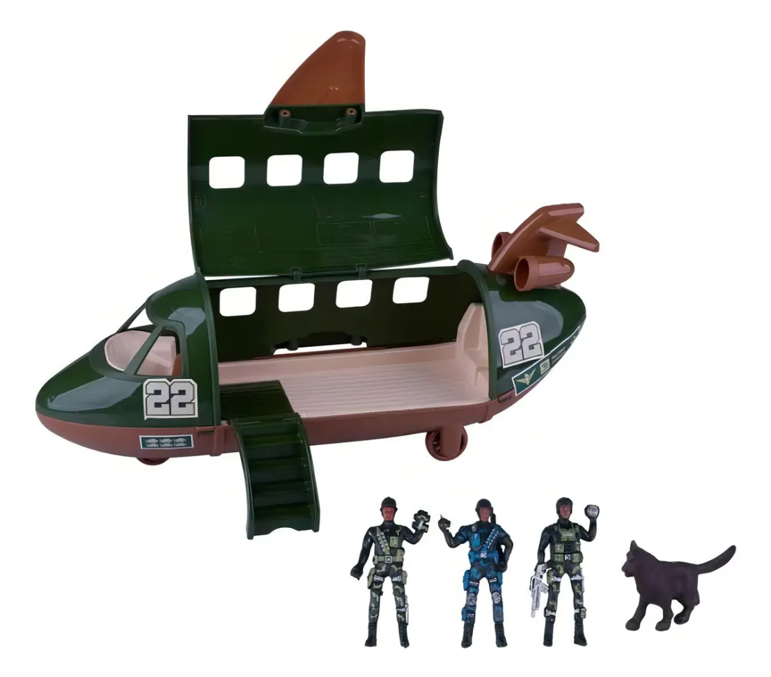 Avião Militar Force Warfare Com 3 Soldados E Paraquedas