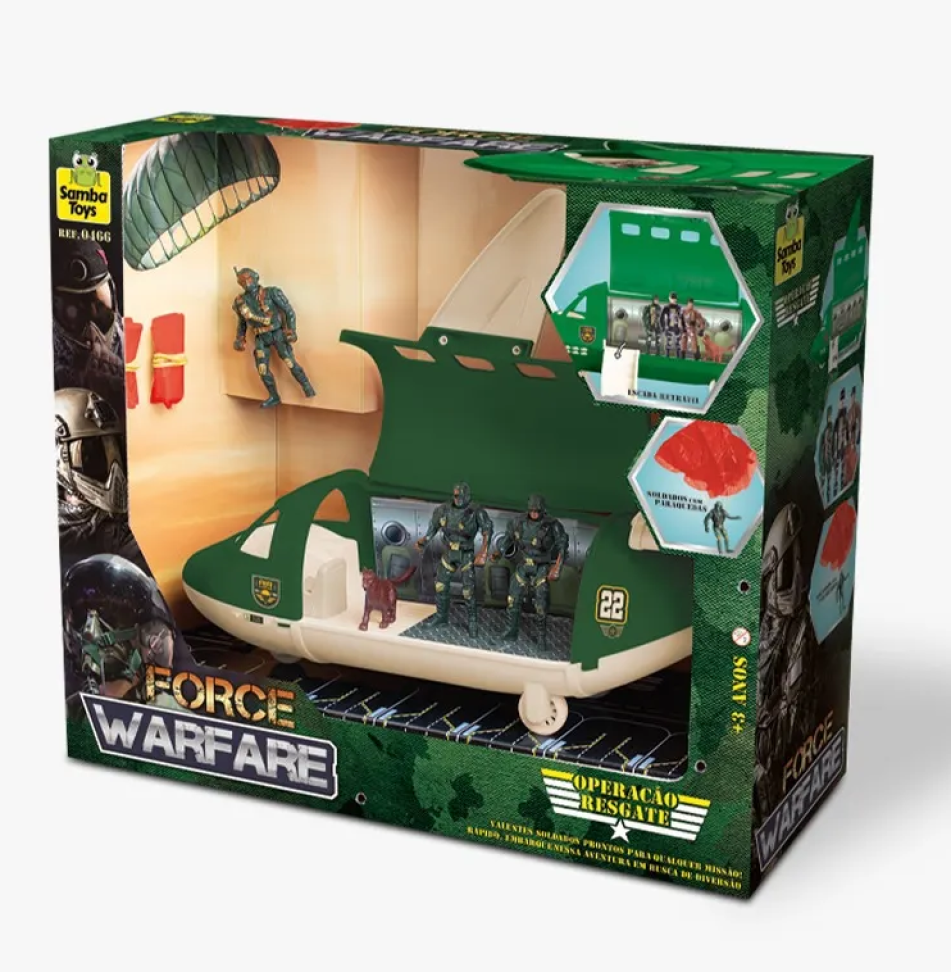 Avião Militar Force Warfare Com 3 Soldados E Paraquedas