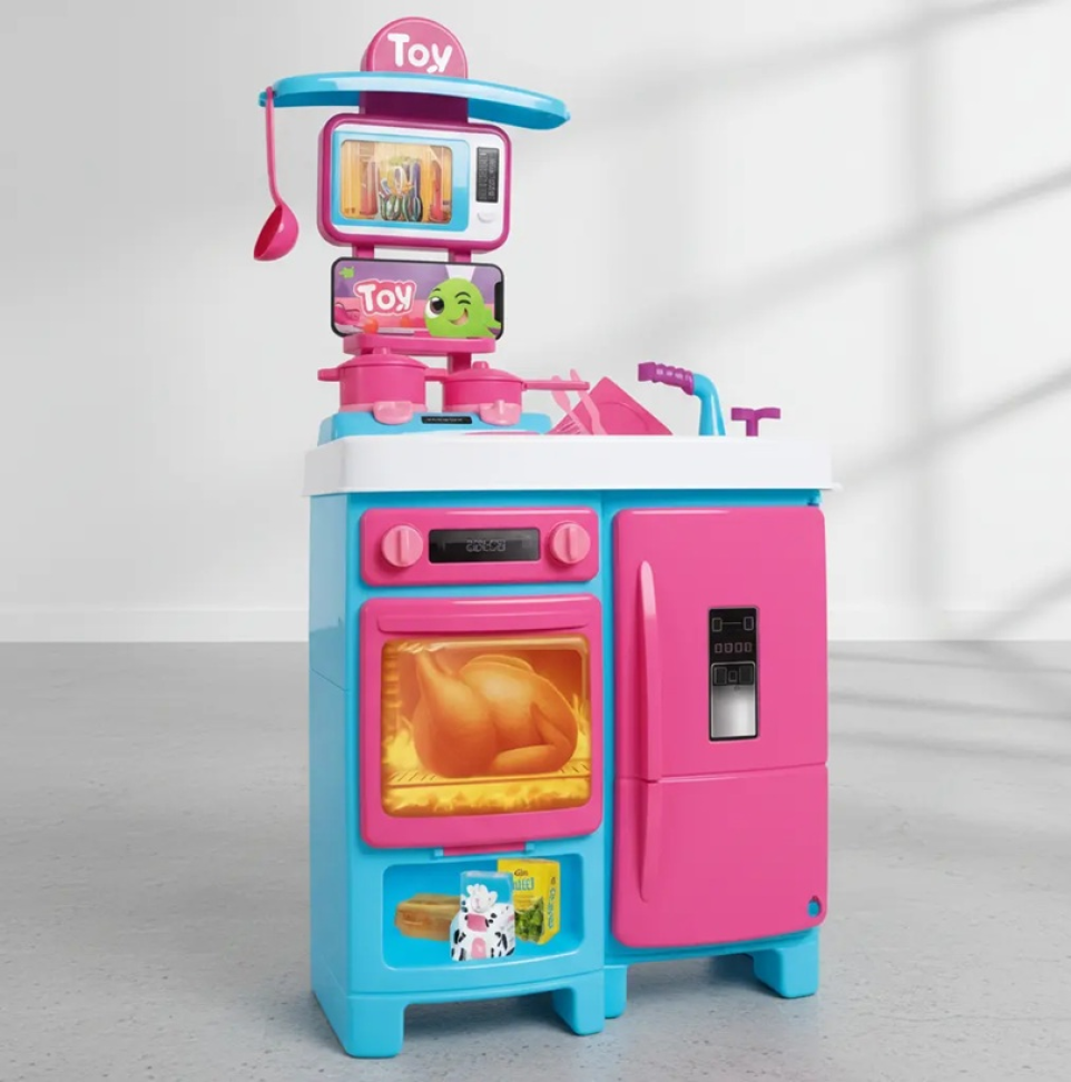 Cozinha Infantil Completa Com Bancada Geladeira e Microondas