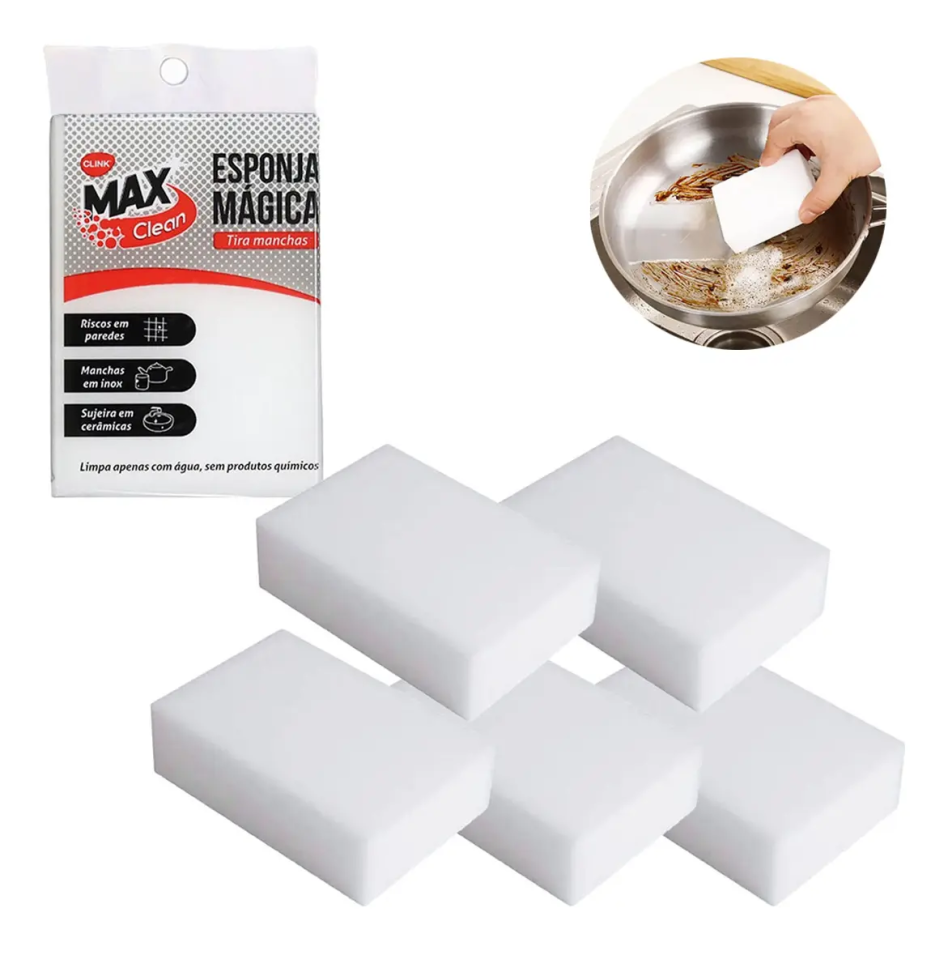 Kit 5 Esponjas Mágicas Tira Mancha Limpa Tudo