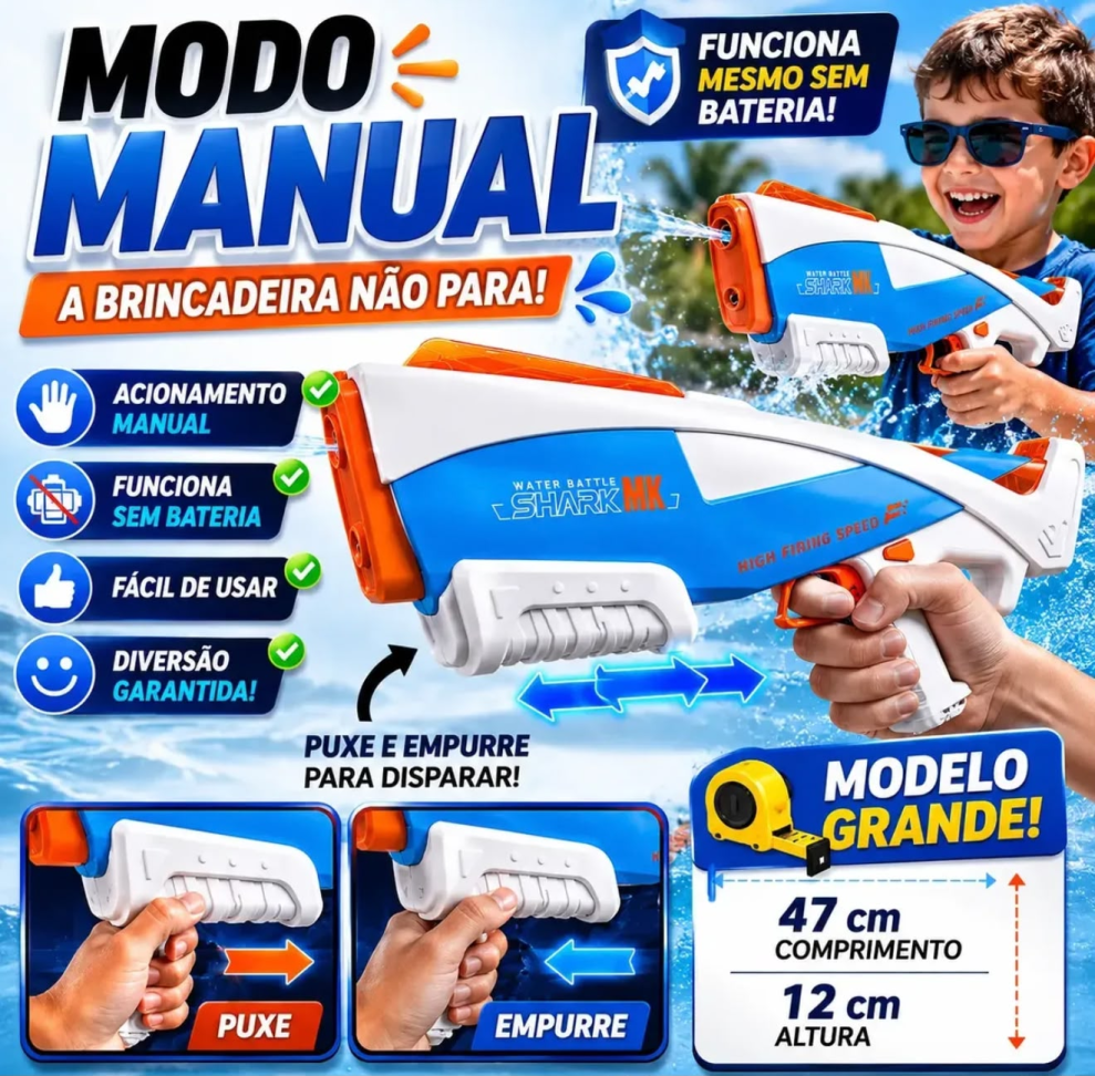 Pistola de Água Elétrica Recarregável Automática