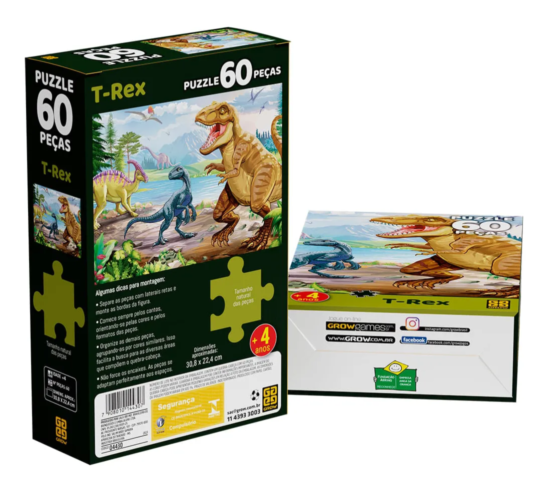 uzzle Quebra Cabeça Infantil T-rex C/ 60 Peças