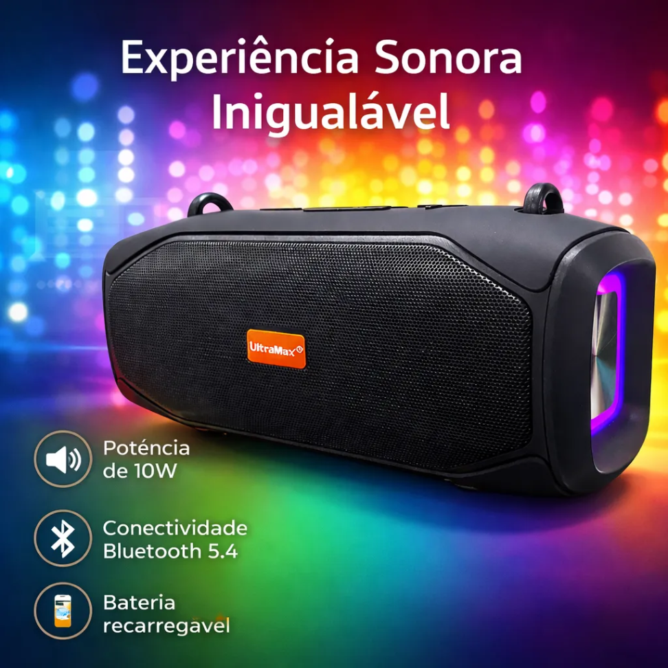 Caixa De Som Bluetooth Portátil Ultramax  10w Rgb