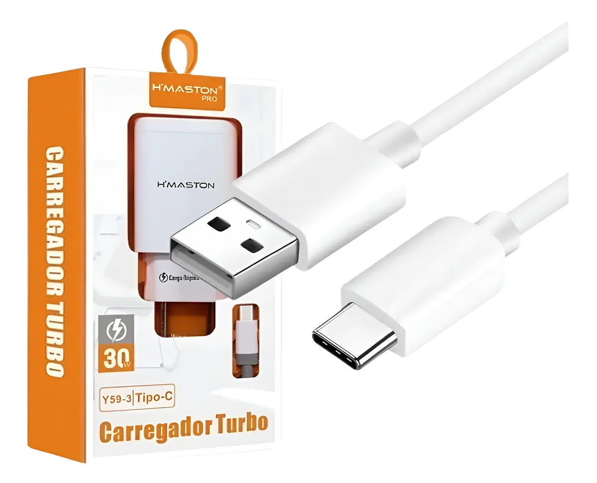 Carregador Turbo Rápido 30w + Cabo Usb Tipo C