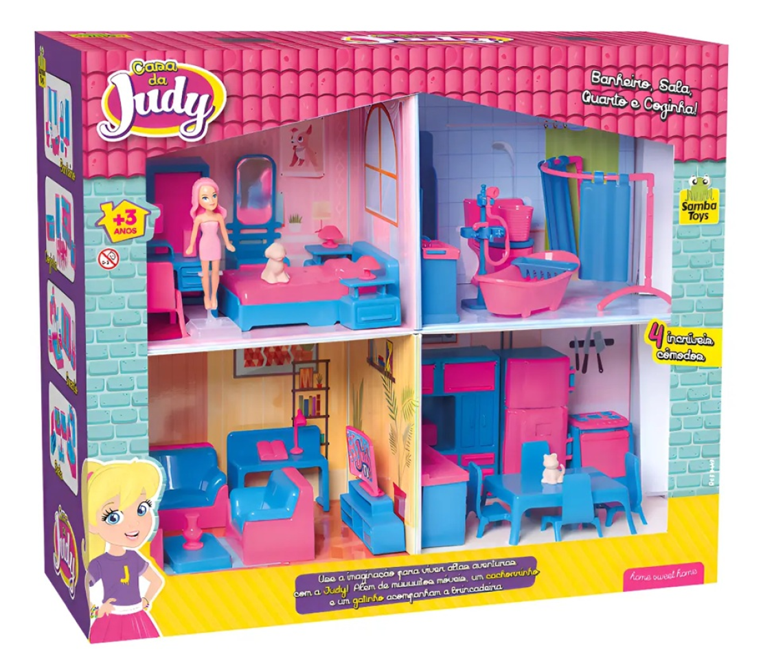 Playset Judy Home Casinha Completa Com Boneca E 31 Peças