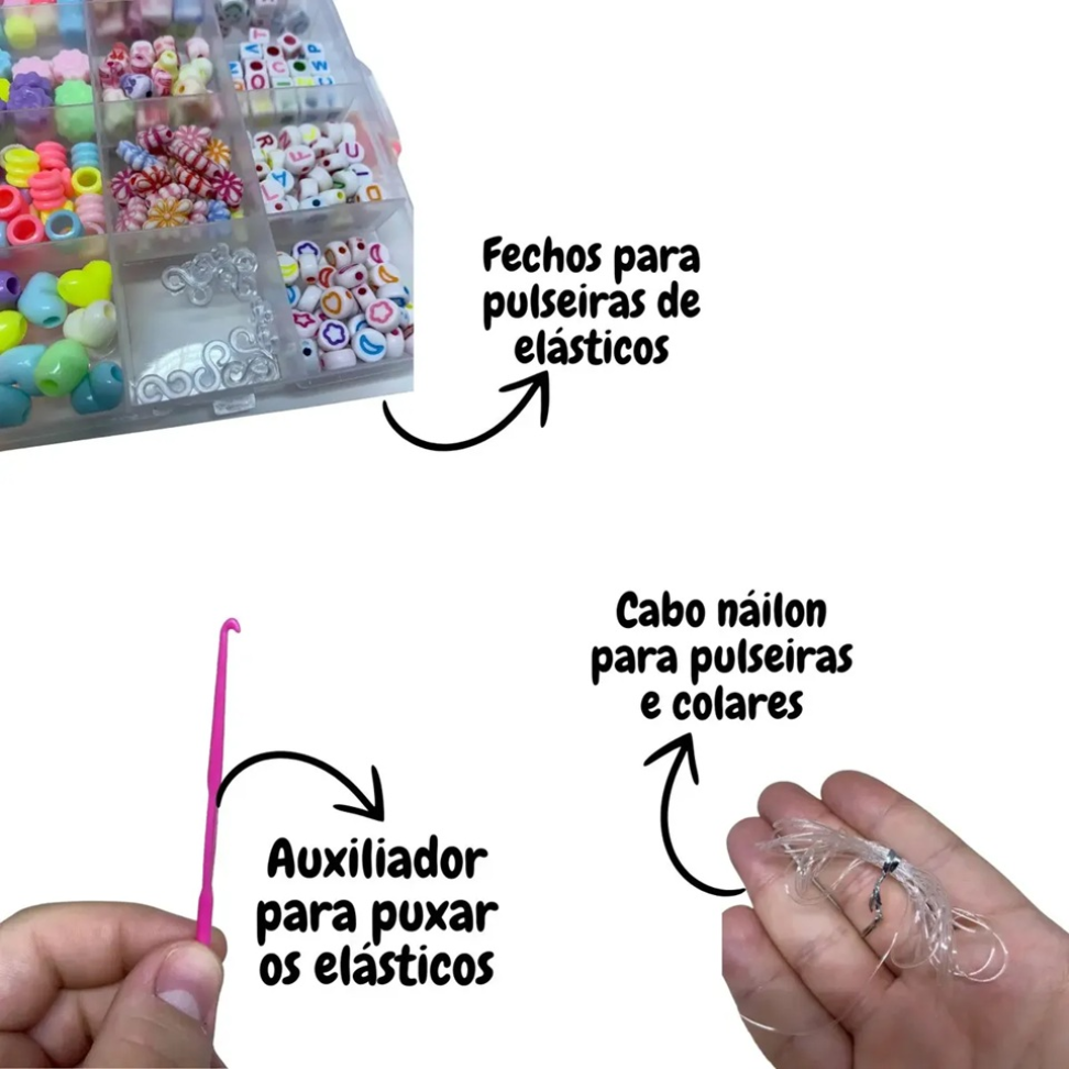 Kit Pulseira Elásticos Silicone Pulseira E Miçangas 500 Peças