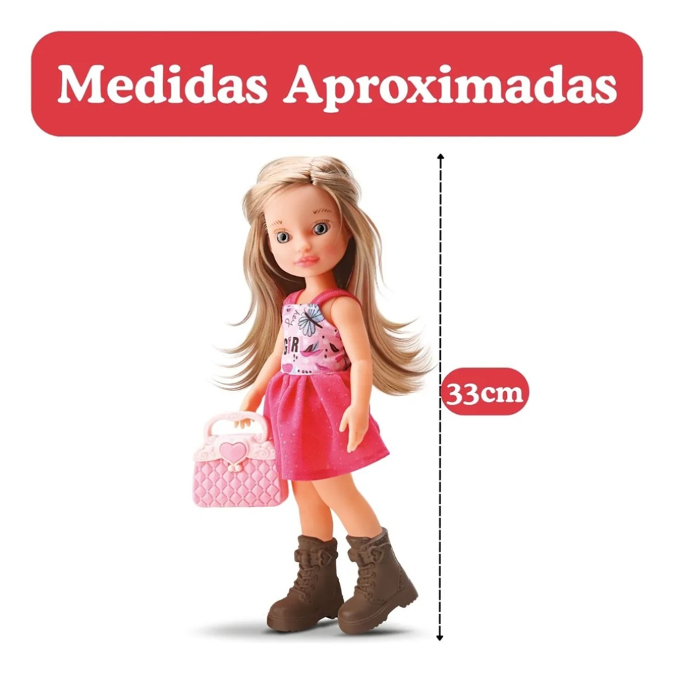 Boneca Bervely Girls Fashion C/bolsinha E Acessórios Beleza