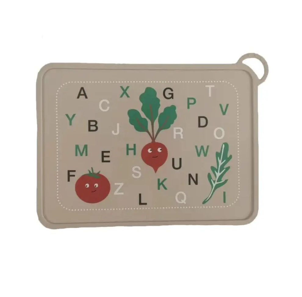 Lugar Americano Infantil em Silicone com Alfabeto Cinza 40x28cm