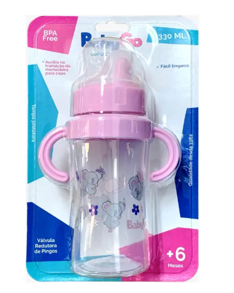 Copo Transição Infantil C/ Redutor Pingo 330ml Rosa - Babygo