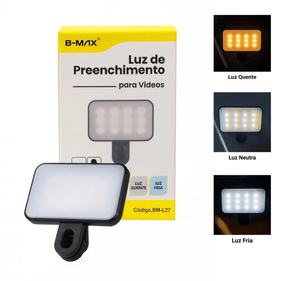 Luz de Preenchimento para Selfies e Vídeos - LED 3 Tipos de Luz