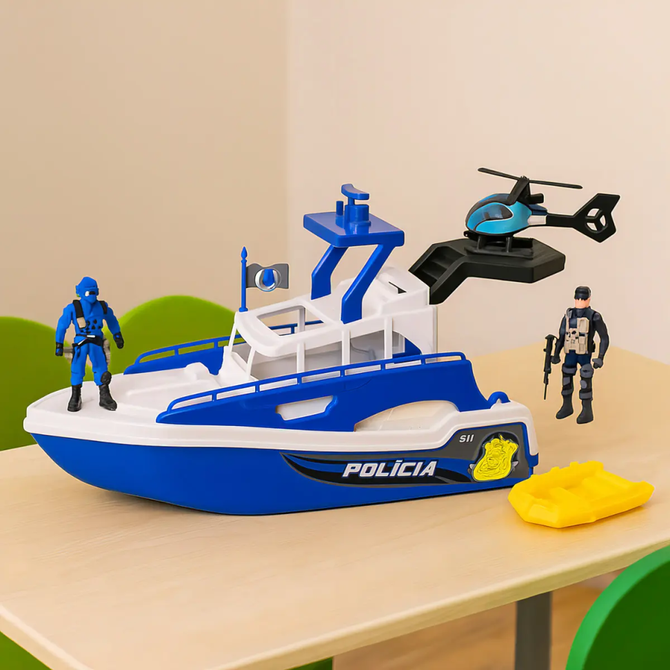 Barco Patrulha Naval Polícia Com Helicóptero - #3