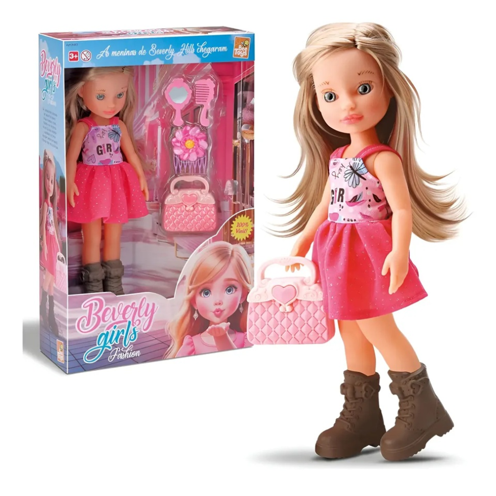Boneca Bervely Girls Fashion C/bolsinha E Acessórios Beleza