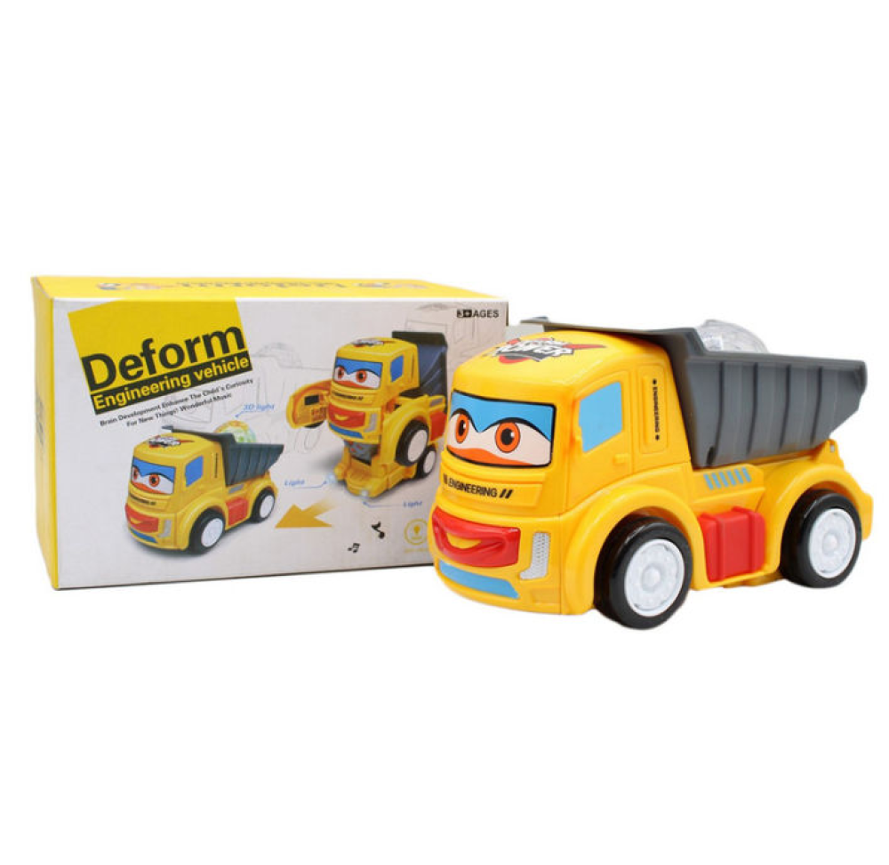 Caçamba Carro Vira Robô - Transformers c/ Som e Bola Giratória de Luz