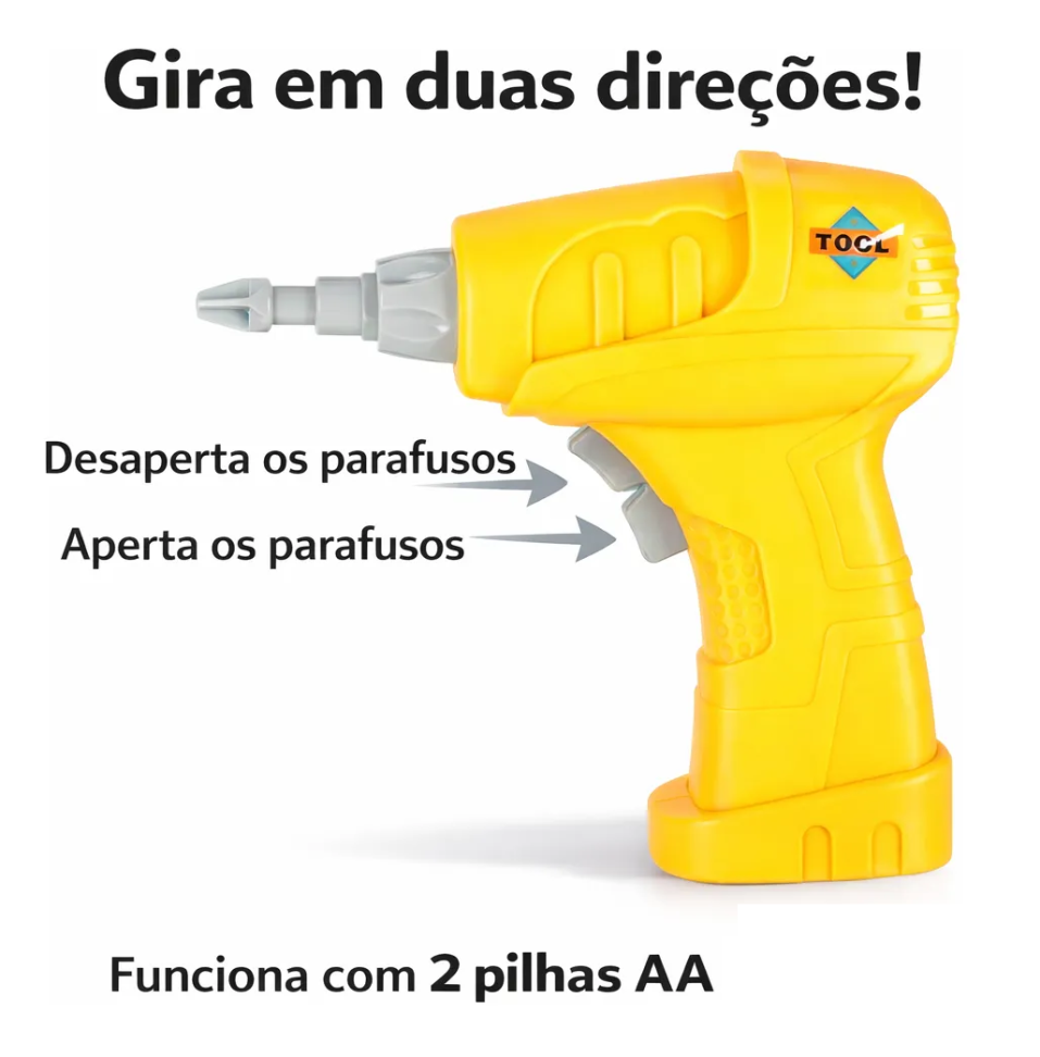 Maleta Brinquedo Dinossauro Infantil C/ Chave e Parafusadeira Elétrica