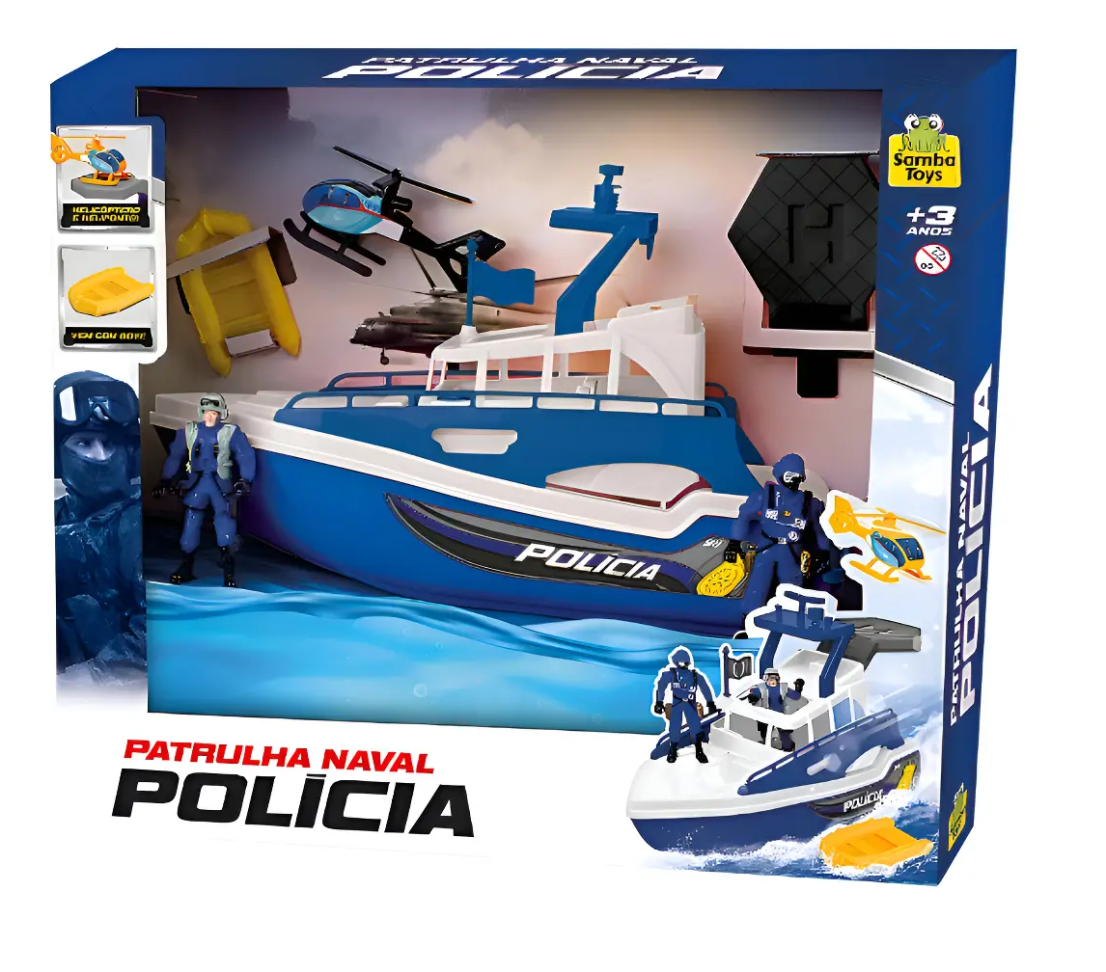 Barco Patrulha Naval Polícia Com Helicóptero