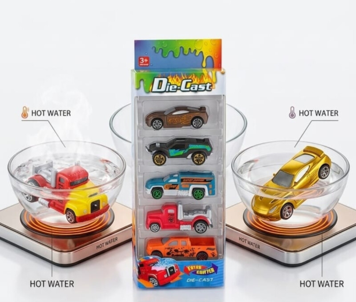 Die Cast Com 5 Carrinhos de Metal Muda de Cor Na Água