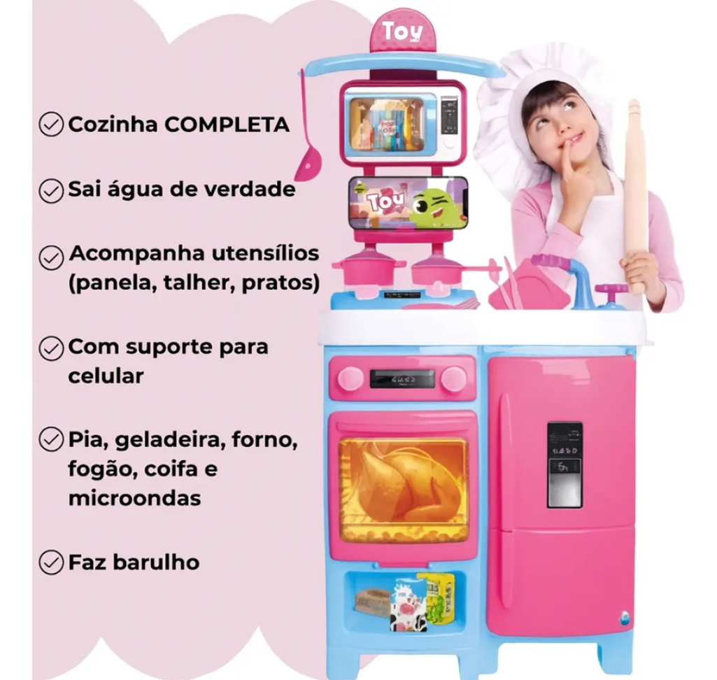 Cozinha Infantil Completa Com Bancada Geladeira e Microondas