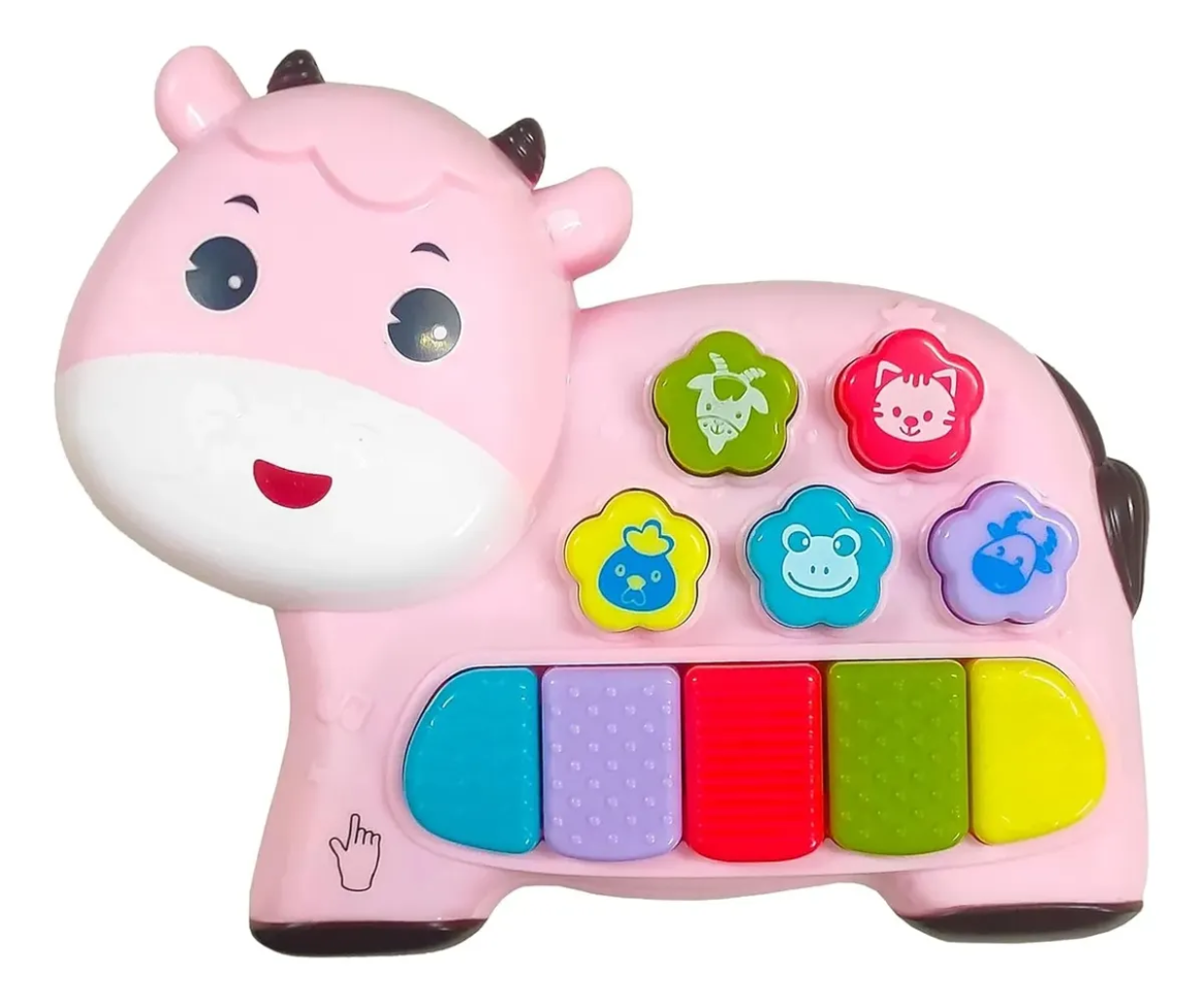 Piano Infantil c/ Teclado Musical - Vaquinha Com Luz