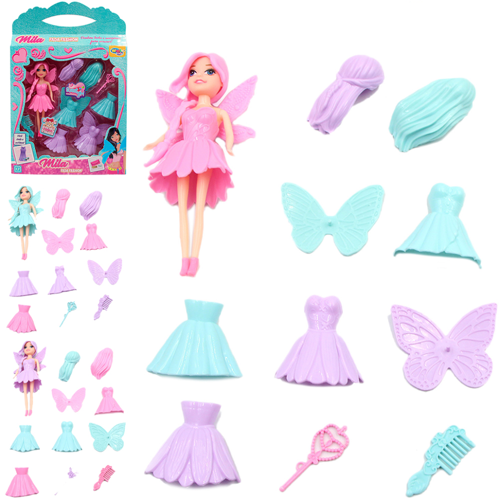 Boneca Fada Mila Fashion Troca de Roupa Com Acessórios