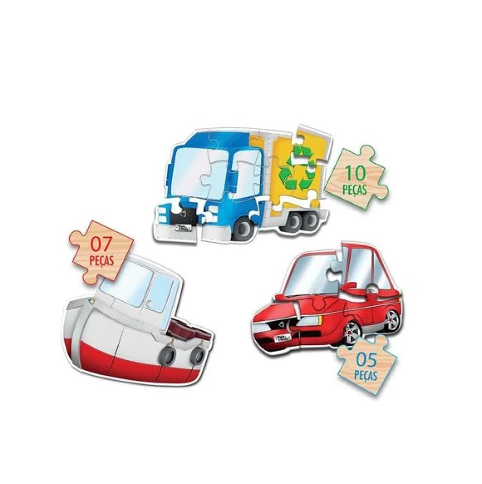 Quebra-Cabeça Meios de Transportes em Madeira Pais e Filhos com 5/7/10 Peças Progressivo